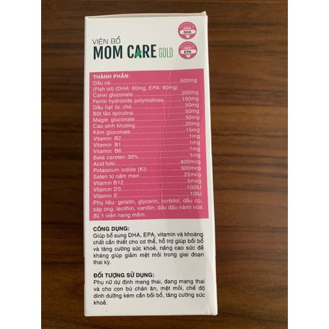 Mom Care Gold Hỗ trợ giúp bồi bổ và tăng cường sức khỏe, giúp giảm mệt mỏi trong thai kỳ. (H/30 viên)