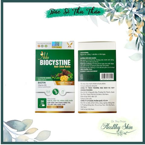 [30viên] Viên uống hỗ trợ đẹp da tóc móng Ado Biocystine