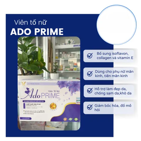 Viên tố nữ ADO PRIME. Hỗ trợ tiền mãn kinh, nội tiết tố,đẹp da
