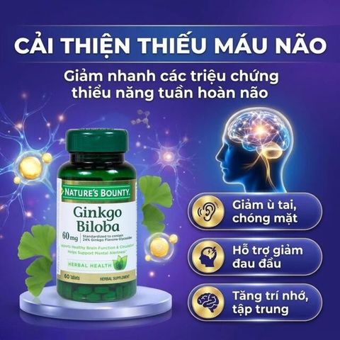 Viên uống hỗ trợ tăng cường tuần hoàn não Ginkgo Biloba 60mg Nature's Bounty (60 viên)