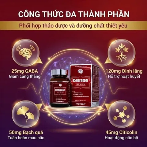 Viên uống hỗ trợ giảm căng thẳng, cải thiện mất ngủ, tăng cường hoạt động não bộ Cebraton Premium Traphaco (Hộp 60 viên)