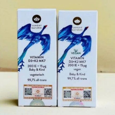 [S/P nhập khẩu Đức] Sunday Natural Vitamin D3+K2 MK7 |10 mL| dạng nhỏ giọt dành cho trẻ từ 0 - 4 tuổi
