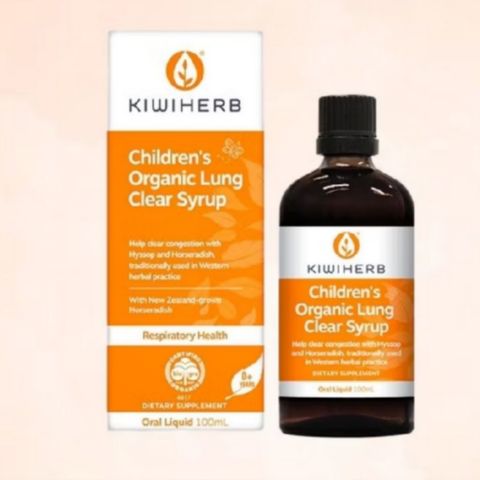 KiwiHerb Children's Organic Lung Clear Syrup |100 mL| Bổ phổi - Long đờm & Phân hủy chất nhầy sâu trong phổi dành cho trẻ từ 0 - 12 tuổi [S/P Chuẩn New Zealand]