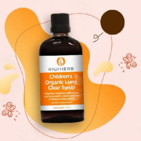 KiwiHerb Children's Organic Lung Clear Syrup |100 mL| Bổ phổi - Long đờm & Phân hủy chất nhầy sâu trong phổi dành cho trẻ từ 0 - 12 tuổi [S/P Chuẩn New Zealand]