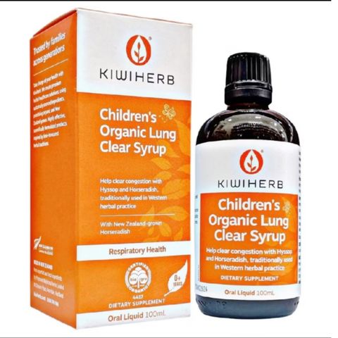 KiwiHerb Children's Organic Lung Clear Syrup |100 mL| Bổ phổi - Long đờm & Phân hủy chất nhầy sâu trong phổi dành cho trẻ từ 0 - 12 tuổi [S/P Chuẩn New Zealand]