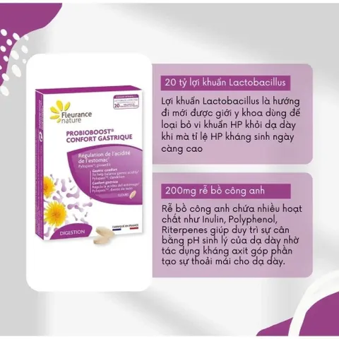 Viên uống cải thiện trào ngược dạ dày ProbioBoost Confort Gastrique Fleurance Nature Pháp hộp 15 viên