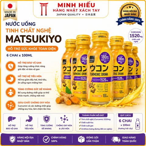 Nước Uống Tinh Chất Nghệ Matsukiyo 100ml x 6 Chai – Hỗ Trợ Thanh Lọc Cơ Thể, Giảm Mệt Sau Tiệc Rượu Bia
