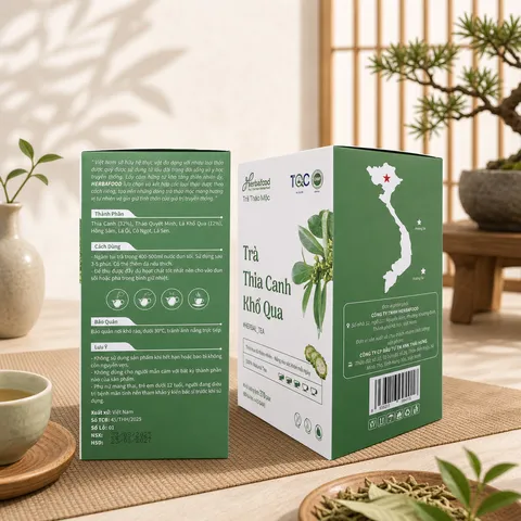 Trà Thìa Canh Khổ Qua HerbaFood - Hỗ Trợ Ổn Định Chỉ Số Đường Huyết, Giảm mỡ máu (Hộp 60 Túi Lọc x 4.5g)