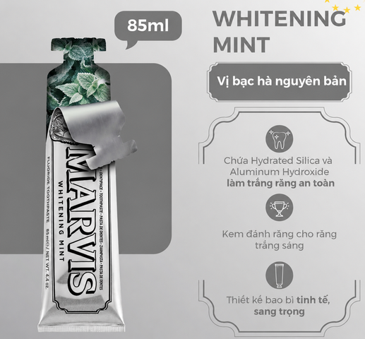 Kem Đánh Răng Marvis 85ml Chính Hãng - Hương Bạc Hà Tươi Mát, Làm Trắng Răng, Bảo Vệ Sức Khỏe Răng Miệng, Hơi Thở Thơm Mát