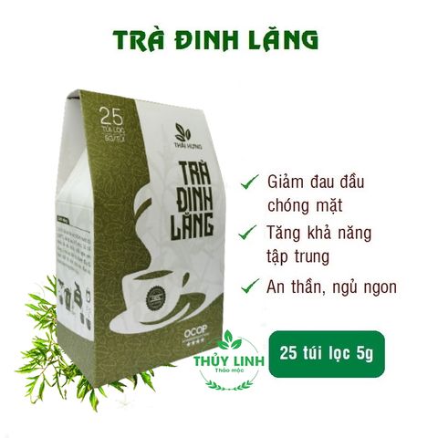 Trà Đinh lăng THÁI HƯNG - Hộp 25 túi lọc 5g - An thần, ngủ ngon, giảm stress