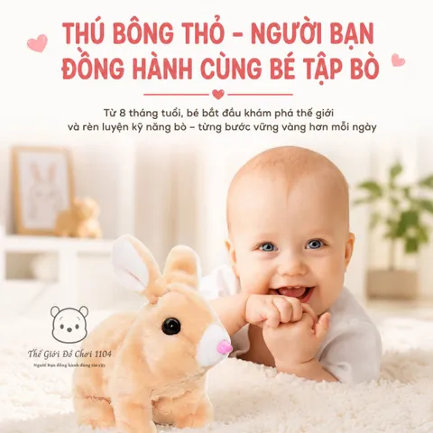 Đồ chơi thú bông Thỏ biết chạy, biết kêu, vẫy tai khuyến khích bé tập bò, phát triển giác quan