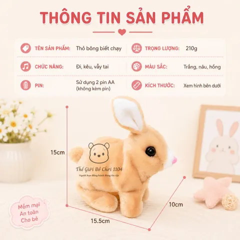 Đồ chơi thú bông Thỏ biết chạy, biết kêu, vẫy tai khuyến khích bé tập bò, phát triển giác quan