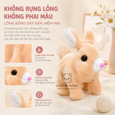 Đồ chơi thú bông Thỏ biết chạy, biết kêu, vẫy tai khuyến khích bé tập bò, phát triển giác quan