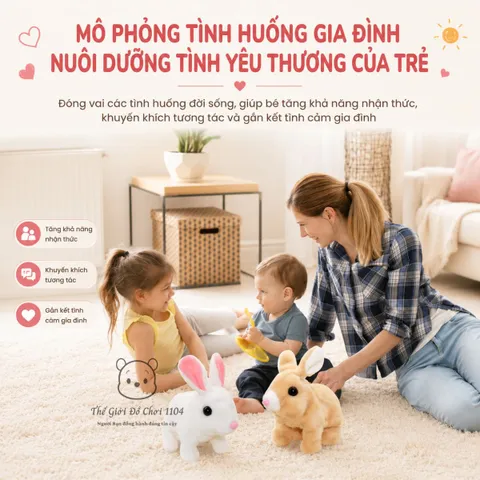 Đồ chơi thú bông Thỏ biết chạy, biết kêu, vẫy tai khuyến khích bé tập bò, phát triển giác quan