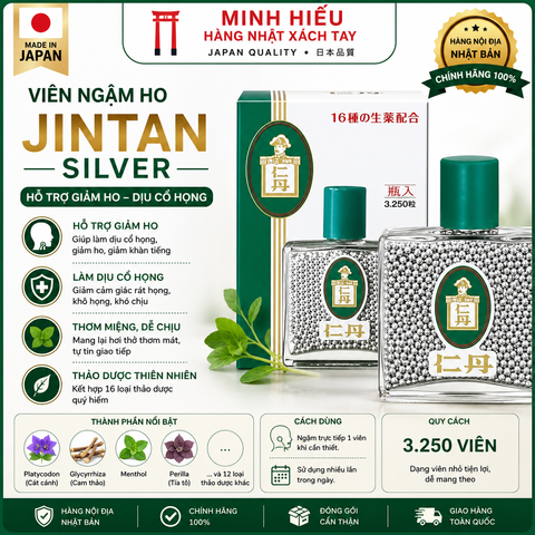 Viên Ngậm Ho JINTAN Silver Nhật Bản – Hỗ Trợ Giảm Ho, Dịu Cổ Họng, Thơm Miệng