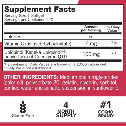 Ubiquinol Qunol Mega CoQ10 Ubiquinol 100mg - Bổ tim ngừa tai biến đột quỵ, 120 viên chính hãng Qunol Mỹ