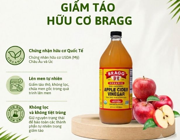 [Nhập khẩu chính hãng] Giấm Táo Hữu Cơ Bragg Organic Mỹ - Chai 946ml, Chứa Dấm Cái Mother Giàu Enzyme, Hỗ Trợ Tiêu Hóa và Kiểm Soát Cân Nặng, USDA Organic