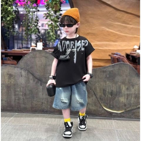 [ Thanh lý] Bộ quần áo bé trai cotton 4 chiều form rộng, quần jean rách phong cách Hàn