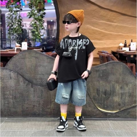 [ Thanh lý] Bộ quần áo bé trai cotton 4 chiều form rộng, quần jean rách phong cách Hàn