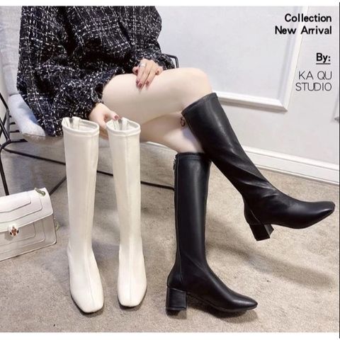 [ Thanh lý] Bốt đùi da mềm khoá sau đế vuông 4  phân size 36 - Hàng Loại 1 Quảng Châu