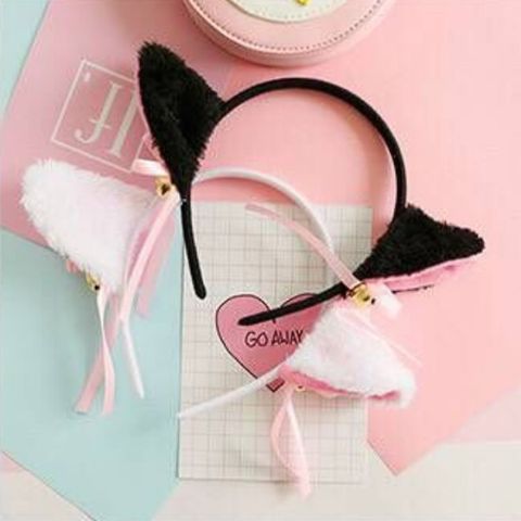 Combo 2 Bờm ren cài tóc cosplay tai mèo phối lông vũ xinh xắn