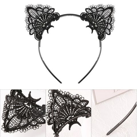 Combo 2 Bờm ren cài tóc cosplay tai mèo phối lông vũ xinh xắn