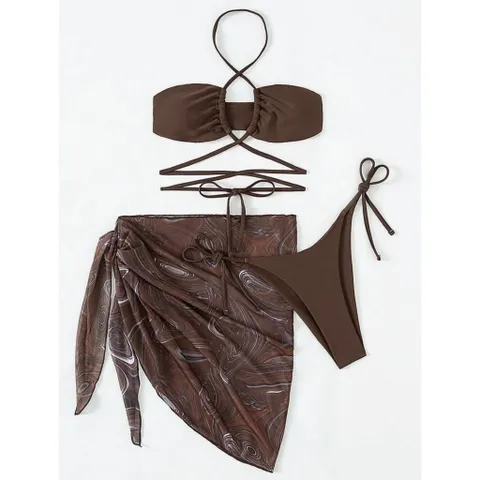 Set Bikini combo 3 món đồ bơi đi biển khoen ngực kèm quây rút sang chảnh