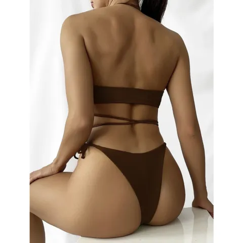 Set Bikini combo 3 món đồ bơi đi biển khoen ngực kèm quây rút sang chảnh