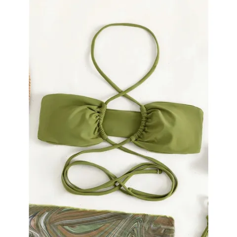 Set Bikini combo 3 món đồ bơi đi biển khoen ngực kèm quây rút sang chảnh
