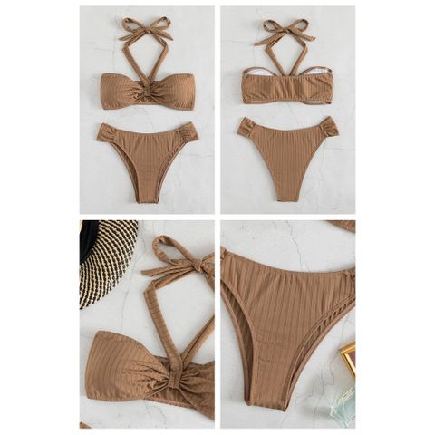 Bikini đồ bơi nữ 2 mảnh dây đeo cổ Bassi tam giác quần lọt khe