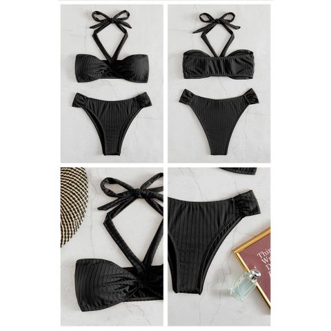 Bikini đồ bơi nữ 2 mảnh dây đeo cổ Bassi tam giác quần lọt khe