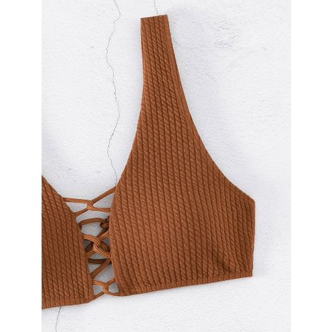 Sét bikini 2 mảnh quây cúp ngực khoen tròn màu trơn khoét eo đi biển sexy