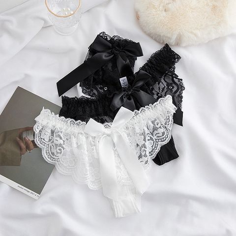 [Che tên] Quần lót lọt khe sexy See-through nơ ren eo thấp