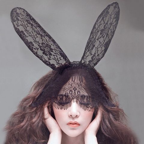 Bờm tai thỏ liền mặt nạ ren - Băng Đô Mặt nạ tai thỏ hoá trang sexy