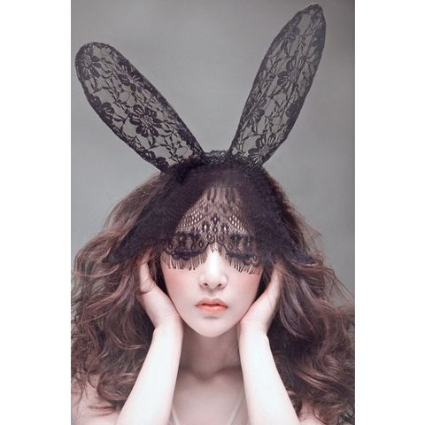 Bờm tai thỏ liền mặt nạ ren - Băng Đô Mặt nạ tai thỏ hoá trang sexy
