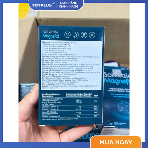 Solvitale Magnefol – Bổ Sung Magie Bisglycinate, Vitamin B1 B6 B9 B12 Cho Cơ Thể, Hỗ Trợ Giảm Căng Thẳng, Mệt Mỏi, Tê Bì, Chuột Rút