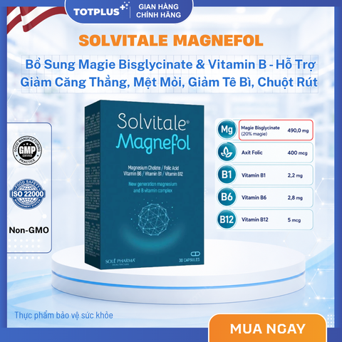 Solvitale Magnefol – Bổ Sung Magie Bisglycinate, Vitamin B1 B6 B9 B12 Cho Cơ Thể, Hỗ Trợ Giảm Căng Thẳng, Mệt Mỏi, Tê Bì, Chuột Rút