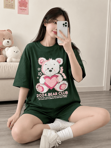 Bộ thun cotton gấu dễ thương đáng yêu cute cho nữ, đồ bộ nữ, đồ bộ bé gái 45-60kg CCGau