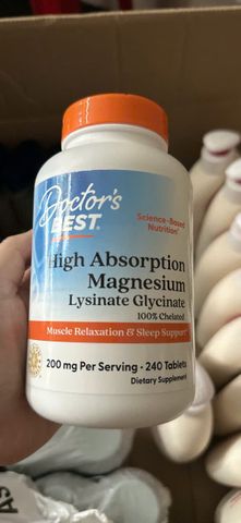 Viên uống Magnesium Lysinate Glycinate Doctor's Best |240 viên| Cải thiện chất lượng giấc ngủ - Giảm căng thẳng & Thư giãn cơ bắp [SP Chuẩn Mỹ]