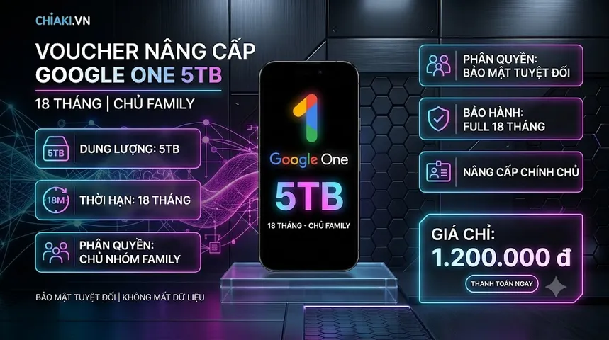 Voucher Nâng Cấp Google One 5TB 18T Chính Chủ (Family + Gemini Pro)