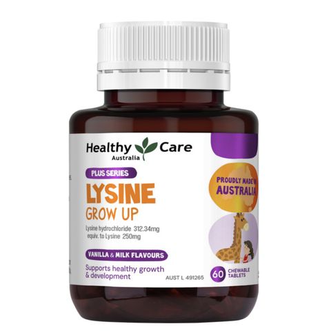 Viên nhai Healthy Care Lysine Grow Up |60 viên| Tăng trưởng & Phát triển chiều cao - Nâng cao sức đề kháng cho trẻ từ 6 - 24 tuổi [S/P Chuẩn Úc]