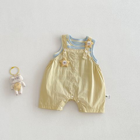 Hàng QC - Set quần yếm ngôi sao thô mềm kèm áo len tăm kẻ phong cách hàn quốc mùa hè cho bé gái