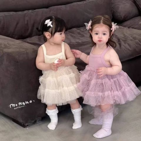 Hàng QC- Váy đầm công chúa dáng xòe bé gái hai dây chấm bi mùa hè