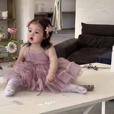 Hàng QC- Váy đầm công chúa dáng xòe bé gái hai dây chấm bi mùa hè