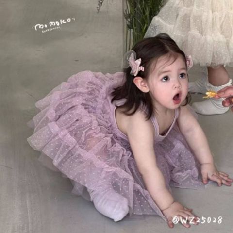 Hàng QC- Váy đầm công chúa dáng xòe bé gái hai dây chấm bi mùa hè