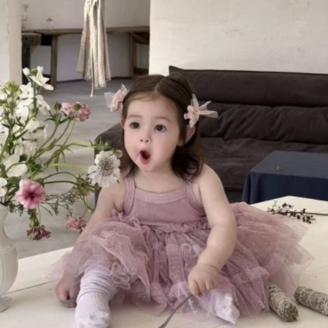 Hàng QC- Váy đầm công chúa dáng xòe bé gái hai dây chấm bi mùa hè