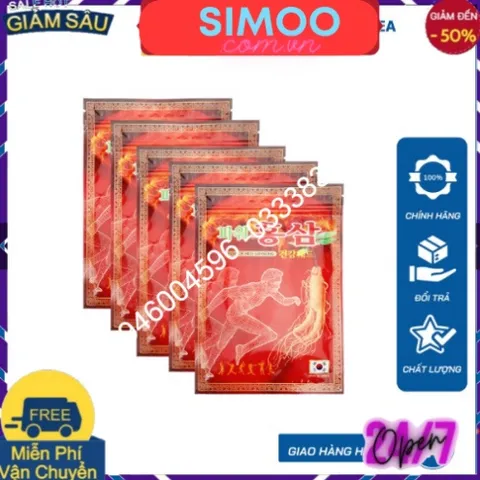 Combo 5 Túi Cao Dán Sâm đỡ đau Đỏ Power korea thời thượng 20 miếng