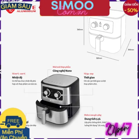 [CHUYÊN SỈ CHÍNH HÃNG] Nồi Chiên Không Dầu LOTTE ALUMINIUM 5.5L