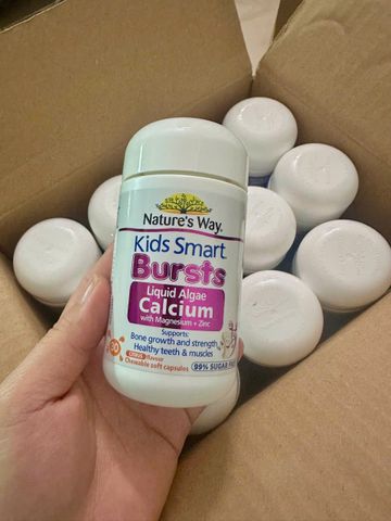 Viên nhai Calci tảo biển đỏ Nature's Way Kids Smart Bursts Liquid Algae Calcium with Magnesium + Zinc |30 viên| dành cho trẻ từ 6 tháng - 11 tuổi