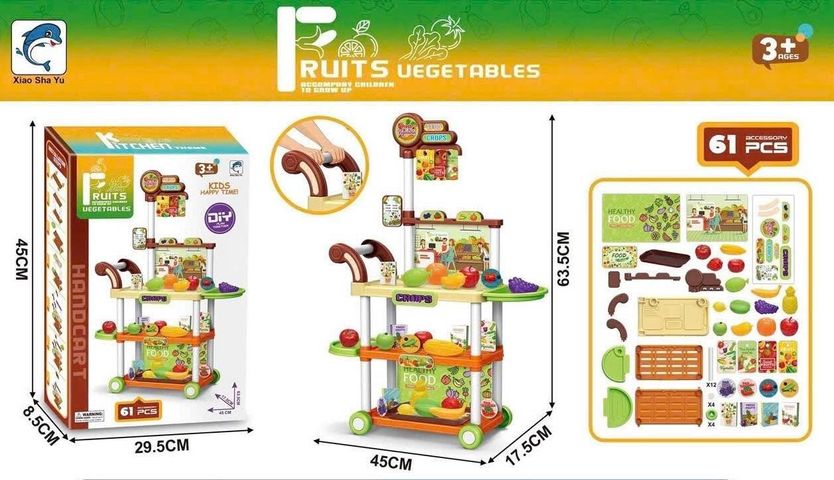 Xe đẩy đồ chơi rau củ quả 61 món cho trẻ em từ 3 tuổi trở lên 628-A97